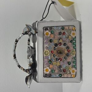 Embellished White Floral Gem Box Bag